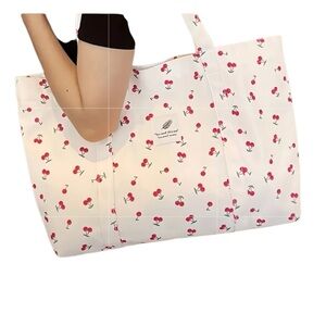 Cherry Print Tote Bag Zip Top Closure NEW with tags